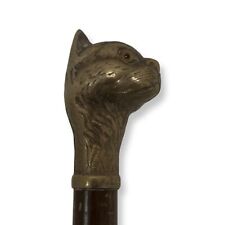 Vintage Bronze & Wood Stick Walking Cane Cat Head