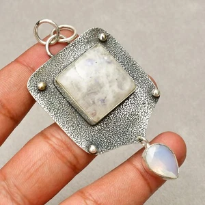 Rainbow Moonstone Gemstone 925 Sterling Silver Handmade Jewelry Pendant 2.83" - Picture 1 of 8