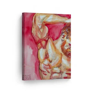 Sexy Muscular Ginger Man Portrait and LGBT Half Nude Gay Canvas Wall Art Print - Picture 1 of 7