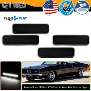 White LED Front+Rear Side Marker Lights For 72-74 Plymouth Barracuda & Satellite - Picture 1 of 11