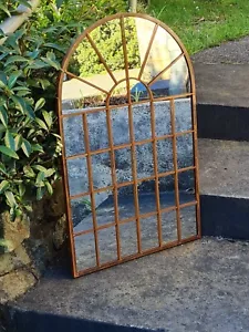 PROVINCIAL FRENCH arched OUTDOOR WINDOW MIRROR 78x50 cm RUST NEW - Picture 1 of 8