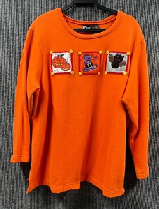 Halloween Sweatshirt Women 2XL Orange Fleece Top Felted Pumpkins Holiday Edition - Picture 1 of 13