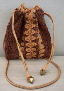 Free People Women's OS Peach/Brown Woven Drawstring Boho Heatwave Mini Bag - Picture 1 of 7