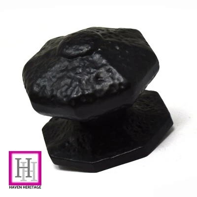 OCTAGONAL Door KNOB Centre Premium Black Antique CAST IRON Pull incl Fittings - Image 1 of 4