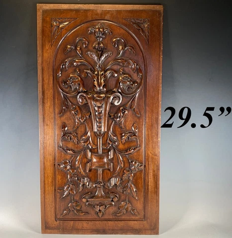 Antique French Carved 29.5" Cabinet Door Panel, Neoclassical Sculpture, Griffin Cover