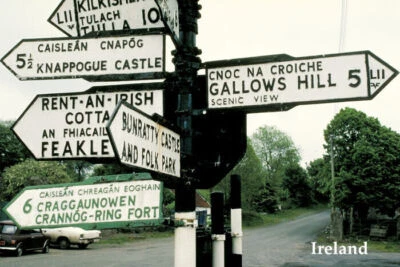 GREATVINTAGEPOSTERS ROAD SIGNS IN IRELAND IRISH KNAPPOGUE CASTLE GALLOWS HILL TRAVEL REPRO POSTER