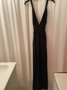 Maxi Vestido Yumi Kim Cuello Profundo Espalda Cruzada, Negro Seda - XS - Imagen 1 de 5