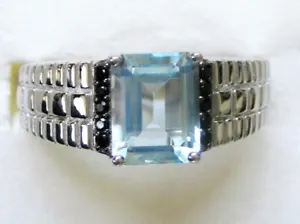 Men's Sky Blue Topaz & Black Spinel Ring / sz 10 / 925 Sterling Silver / 2.96ct - Picture 1 of 6