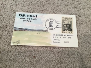 1976 FAR HILLS, N.J. : Signed FOLK ART WATERCOLOR Postal Cover GEORGE HARROD - Picture 1 of 2