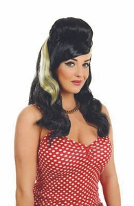 Womens Long Black Beehive Wig For Adult Pop Music Singer Fancy Dress Costume - Picture 1 of 2