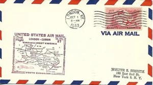 First Airmail Flight London KY October 1 1953 AAMC# 87W60 - Picture 1 of 1