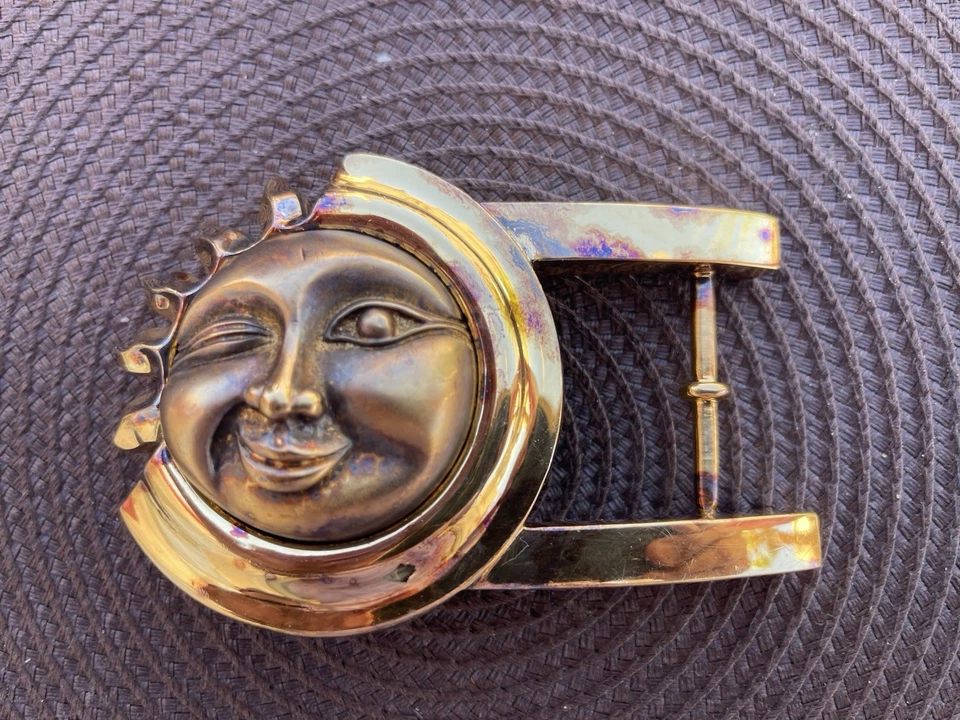 Vintage Barry Kieselstein Cord Sterling Silver Vermeil Sun Face 4" Belt Buckle - Image 1 of 4