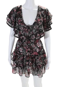 Misa Womens Black Floral Ruffle Detail V-Neck Short Sleeve Shift Dress Size S - Picture 1 of 6
