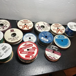 Lot Of Vintage Ribbon~Offray~Satin, Grosgrain, Fabric 13 Spools - Picture 1 of 11