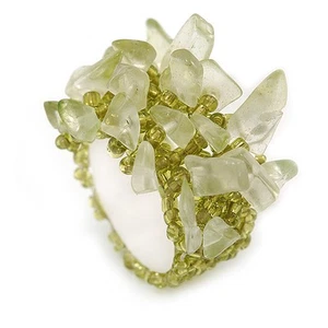 Olive Green Glass Chip Cluster Flex Ring - Picture 1 of 4