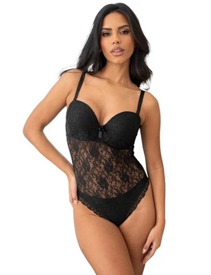 Pour Moi Rebel Body Strapless Padded Sexy Underwired Black Lace Bodysuit 84010 - Immagine 1 di 4