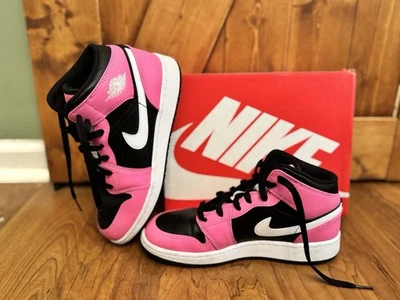 Air Jordan 1 Mid  Pink/Black/White colorway size 6Y - Image 1 of 4