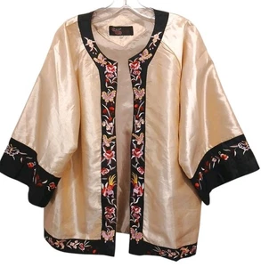 Chaqueta para fumar kimono asiático XXL dorada Japón oriental dragón floral cuadrada unisex - Imagen 1 de 18