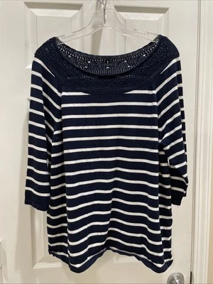 Chaps Women Gorgeous Pull over Blue White Stripe gorgeous Sweater Top Sz 2XL - Image 1 of 3