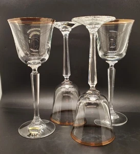 4 MIKASA WHEATON TS101 Lead Crystal WINE STEM GLASSES Gold Rim w/ stickers - Picture 1 of 11