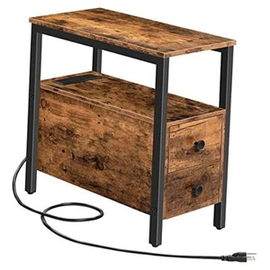 End Table with Charging Station, Narrow Side Table with 2 Drawer & USB Ports - Picture 1 of 7