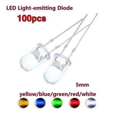 100PCS Super Bright LED 5mm Rouge/ Bleu/ Vert / Blanc/Jaune Transparent Bulbe - Photo 1/3