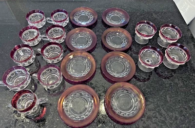 Indiana Glass Colony Ruby Flash Cups Saucers Sherbets 20pc Set Vintage - Image 1 of 4