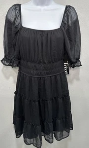 TRIXXI Juniors' Mini Dress Large Black Ruched-Waist Tiered Fit & Flare Lining - Picture 1 of 9