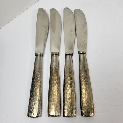 Cuchillos de cena Pottery Barn cubiertos 4 piezas PBN41 acero inoxidable martillado pesado 18/10 Foto 1 de 4