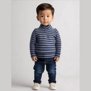Gap Boys Pullover Size 4 Navy Blue Striped Quarter Zip - Picture 1 of 6