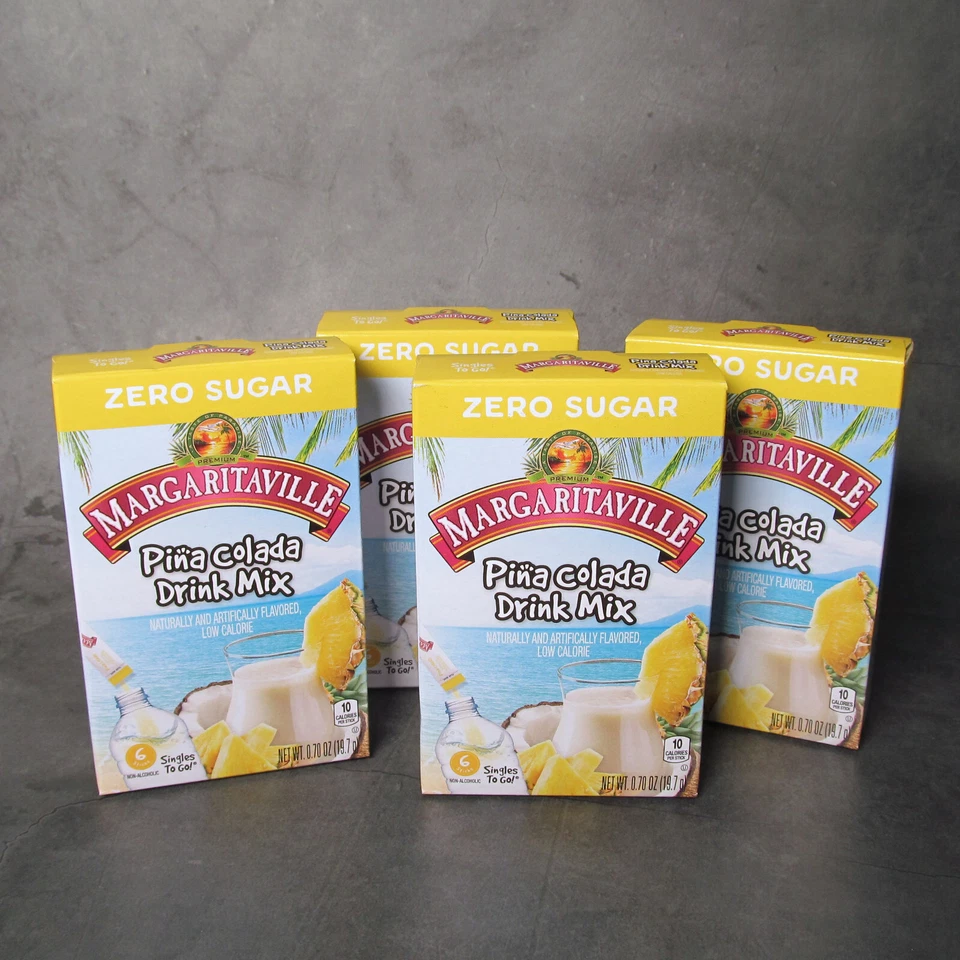 4x Margaritaville Pina Colada Drink Mix Singles to Go Sugar 6 Count
