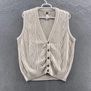 VINTAGE Field Gear Sweater Vest Men Large Button Cable Knit Made USA 90s New - Picture 1 of 11