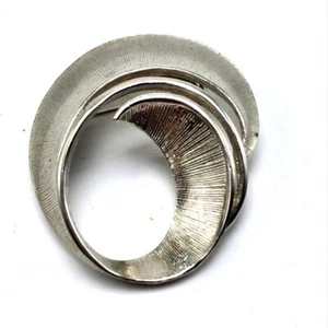 Swirl strukturierte Statement Anstecknadel silberfarben Pinback Brosche Kostüm Vintage 90er - Bild 1 von 3