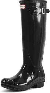 Hunter Women's Original Tall Gloss Rain Boots Black - US 6 EU 37 - Picture 1 of 7