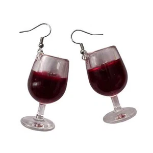 Vino Tinto Cristal Pendientes Acero Inoxidable Plástico Lindo Kitsch Miniature - Imagen 1 de 1