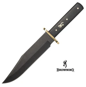 Browning Bowie Knife Ebony Wood Handle with Leather Belt Sheath - Picture 1 of 5