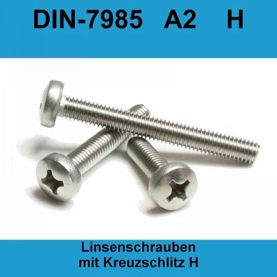 M2 DIN 7985 A2 Edelstahl Linsenschrauben Linsenkopfschrauben Kreuzschlitz H M2x - Bild 1 von 3