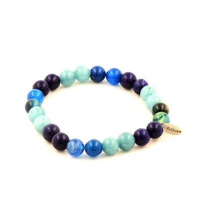 Perlen Armband Lapis Lazuli + Aquamarin + Blau Gestreifter Achat - Bild 1 von 4