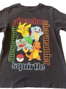 Pokémon Nintendo Kids T-Shirt Pikachu Squirtle Charmander Bulbasaur Black Size L - Picture 1 of 10