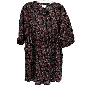 Umgee Cottagecore Empire Boho 3/4 Sleeve Black & Red Mini Dress Size Small - Picture 1 of 8