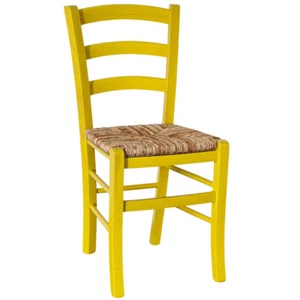 Sedia da sala da pranzo legno venezia giallo con seduta in paglia di riso - Bild 1 von 5