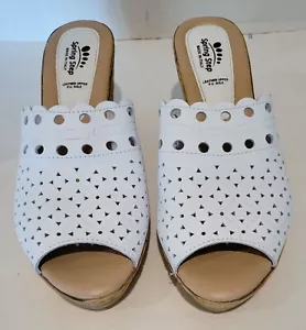 SPRING STEP SLIDE SANDALS WHITE LEATHER WEDGE HEEL ~SIZE 10 - Picture 1 of 7