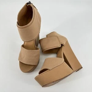 L.A.M.B. Plataforma de cuña Alfie recortada bronceada neutra tacón llamativo para mujer talla 9M - Imagen 1 de 9