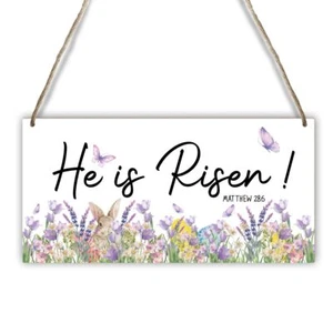 He is Risen Easter Door Sign Wooden Hanging Decorations for Porch & Wall - Picture 1 of 5