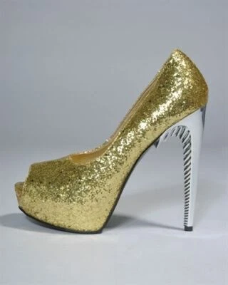 RED KISS 'DORA' GOLD GLITTER HIGH HEELS - Image 1 of 3