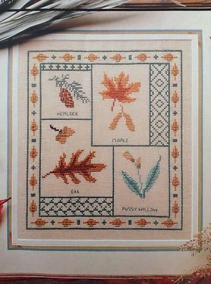 Autumn Colors counted cross stitch magazine pattern, linen & floss lot, leaves - Image 1 of 3