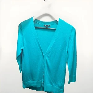 Gap Teal Cardigan Medium 5 Buttons V Neck 3/4 Sleeves With 2 Buttons Work Casual - Picture 1 of 8