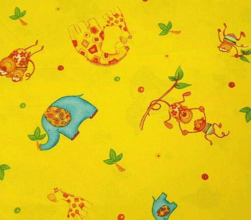 Safari Dulce Corazón Diane Eichler Gallo Rojo Jirafa Mono Elefante Amarillo 1 yarda Foto 1 de 2