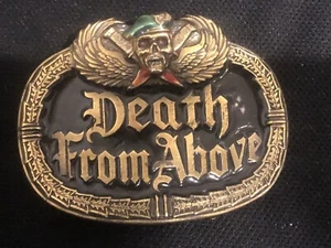 Rare Vintage US Army Death From Above Winged Skull  enameled bras Belt Buckle - Picture 1 of 4