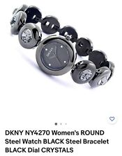 Women's DKNY NY42270 Round Black Bracelet Watch Black Dial Wrist Crystal Glam